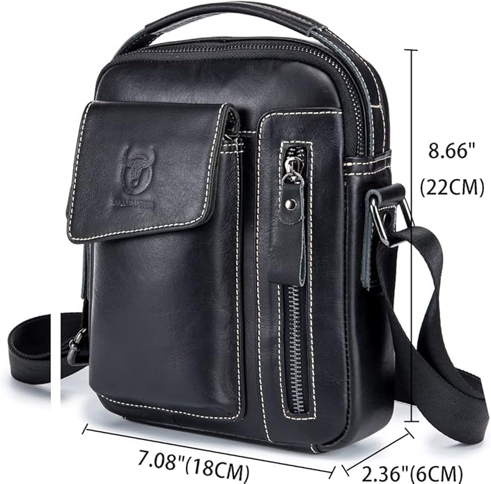 KPYWZER Genuine Leather Shoulder Bag Small Men Messenger Pack Handbag Sling Crossbody Bag Man Purse for Business