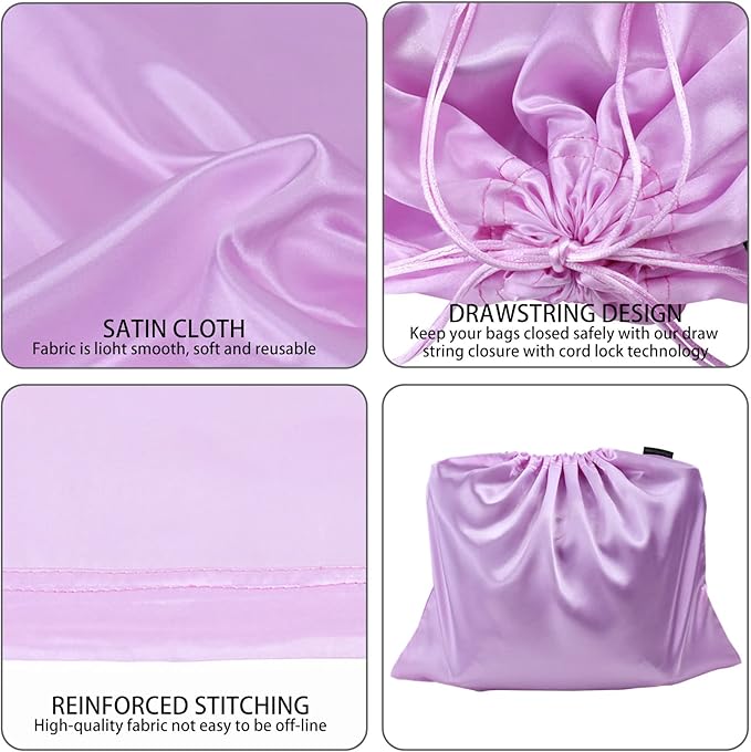 6 Pack Dust Bags for Handbags Silk Dust Cover Bag for Handbags Purses Shoes Boots, Silk Dustproof Drawstring Bag Travel Storage Pouch (Lavender, 19.6 × 15.7 in)