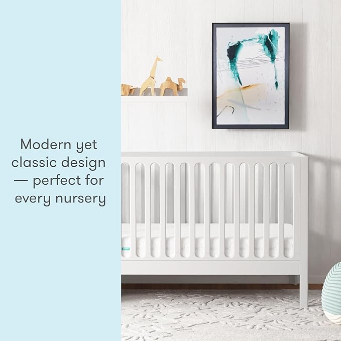 Newton Baby Galileo Standard Crib, Solid Beech Wood in White Color, 3-in-1 Convertible Crib with Toddler Bed Conversion Kit, Ultra-Safe Non-Toxic Finish
