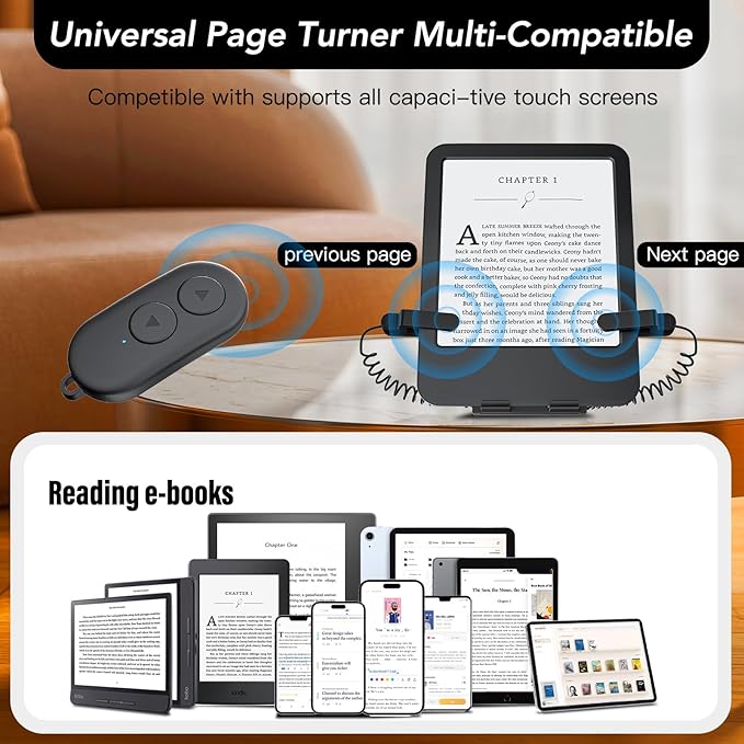 Remote Control Page Turner and Stand for Kindle Paperwhite Oasis eReaders,Clicker Page Turner Forward and Backward,Kindle Accessories for iPhone,iPad,Tablets Reading ,Camera Video Record &Selfie