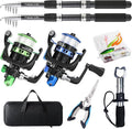Fishing Rod, 2PCS Telescopic Fishing Rod and Reel Combo with Fishing Pliers and Lip Gripper, Pre-Loaded Spinning Reel Combo, Fishing Pole with Carrier Bag Fishing Gear