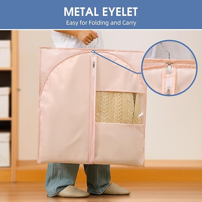 Garment Bags for Hanging Clothes, 50" Long Dress Bags for Closet Storage, Pink Garment Covers with Clear Window for Suits, Coats, Jackets (2 Pack)