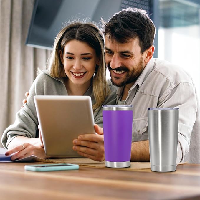 20 oz Tumbler with lid Double Wall Vacuum Insulated Tumblers Stainless Steel Coffee Mug Travel Coffee Tumbler Powder Coated Tumbler Cup Keep Hot&Cold - (Stainless 1 Pack)