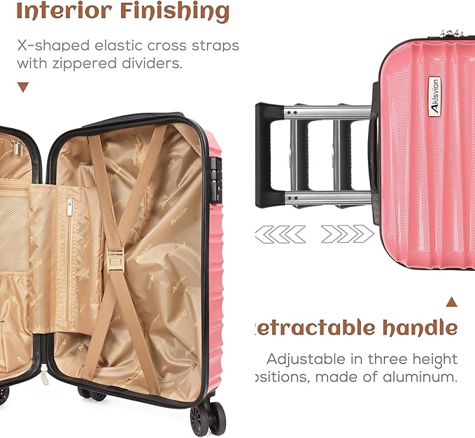 Carry on luggage 20 In suitcase with Spinner Wheels ABS & PC Hardside Luggage（Pink）
