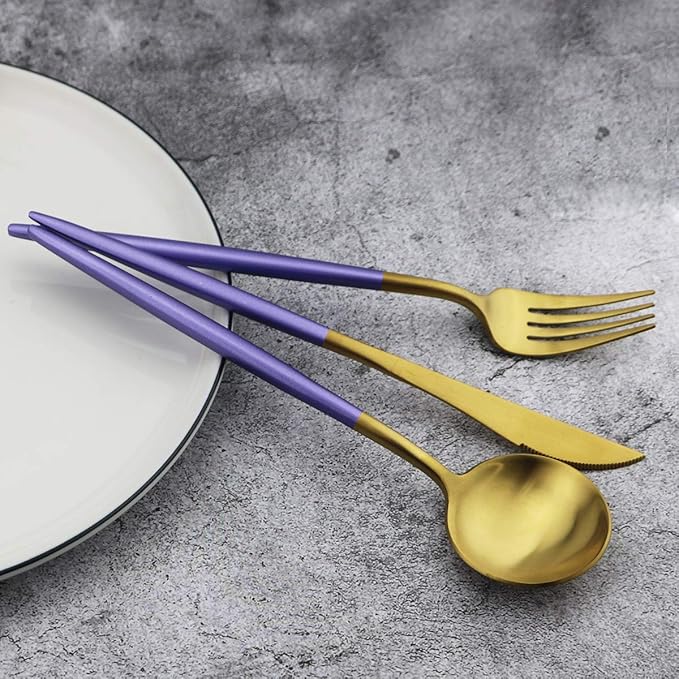 Gugrida 5-Piece Matte Gold Silverware Set, 18/10 Stainless Steel Satin Finish Flatware, Kitchen Utensil Set, Dishwasher Safe
