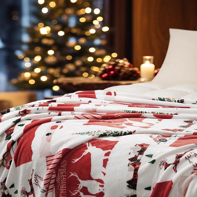 PHF Printed Fleece Throw Blanket, No Shed No Pilling Ultra Soft Plush Cozy Xmas Prints Theme Home Décor Flannel Blanket for Bed, Sofa, Couch and Gift, 50" x 60", Christmas Island