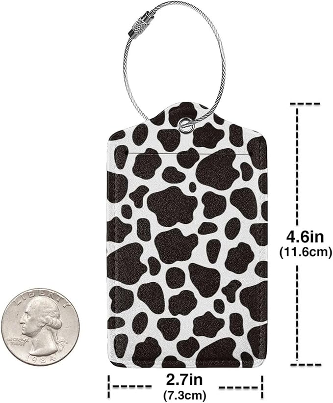 2 Pack Luggage Tags for suitcases Cute Cow Luggage Tag, Leather Stainless Steel Loop Label Tag for Men Women Travel Bag Suitcase(Cow)