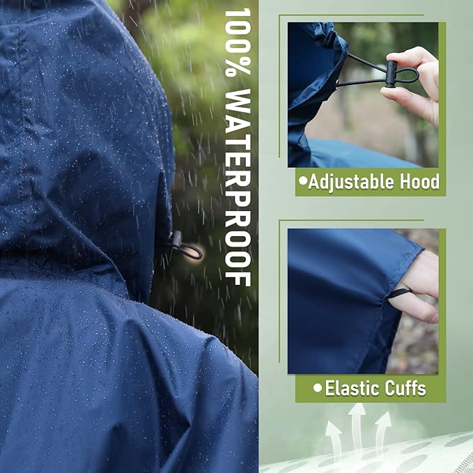 SaphiRose Rain Poncho Jacket Coat Hooded for Adults with Pockets