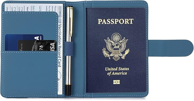 Melsbrinna Premium Leather Passport Holder Covers Case, Waterproof Rfid Blocking Travel Wallet Passport Holder with Pen Holder, Cute Passport Book for Women/Men