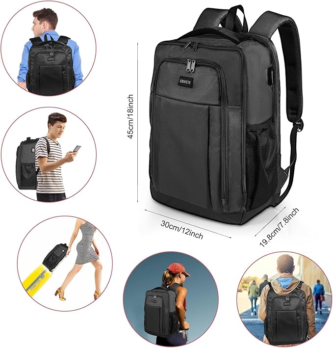 Travel Laptop Backpack for Men and Women, Business Anti Theft Slim Sturdy Laptops Backpack with USB Charging Port, Water Resistant College School Bag, Fits 15.6 Inch Notebook (Black)