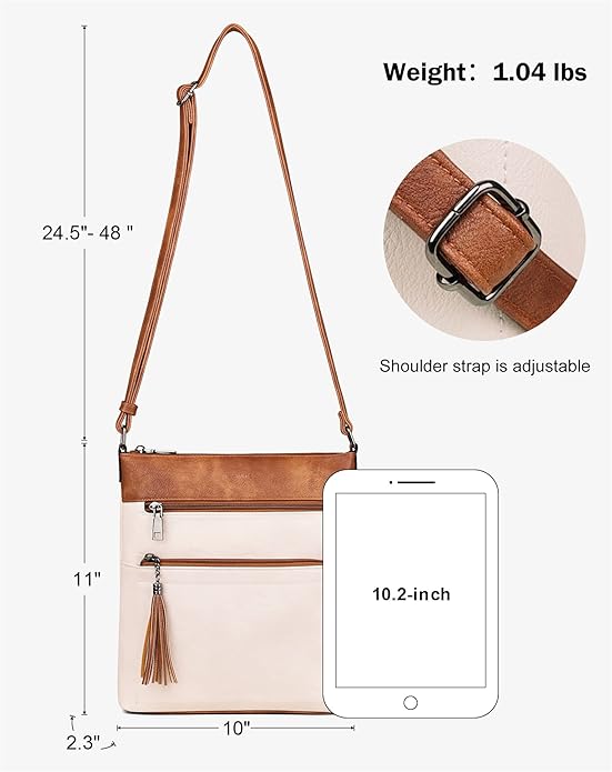 MASINTOR Crossbody Purses for Women, Multi Pocket Casual Crossbody Bag, Adjustable Strap Shoulder Bag with Tassel