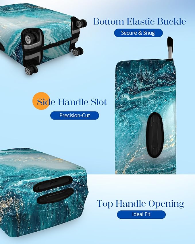 Slohif Luggage Cover for Suitcase Tsa Approved Protector - Luggage Sleeve Large Suit Case Cover Travel Stretch Baggage Case Protective Washable Fit 18-20 Inch Sea Wave XS
