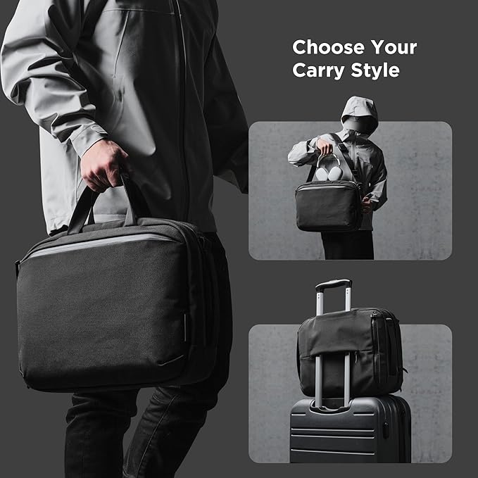 ALPAKA Elements Tech Brief Pro 12L -3-in-1 Recycled Fabric Laptop Briefcase Backpack for 16" Laptop, Anti-Theft Secure with Luggage Pass-Through, Water-Resistant, Fits Tech & Business Essentials,Black