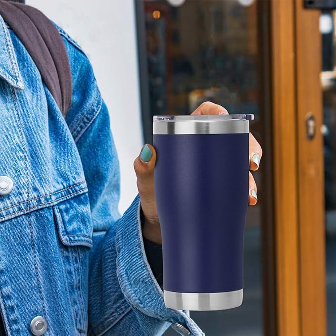 DOMICARE 20oz Tumbler with Lid Stainless Steel Tumblers Bulk, Double Wall Vacuum Insulated Coffee Travel Mug Powder Coated Tumbler, 4 Pack Navy