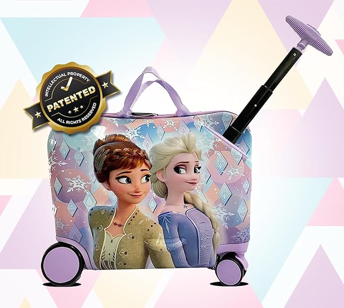 Disney Frozen Ride on Suitcase for Kids, 18'' Suitcase with Seat for Kids, Childre Riding Luggage, Cute Lightweight Travel LuggageTrolley