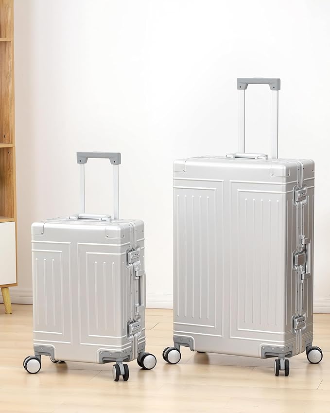 All Aluminum Magnesium Carry On Luggage，Cut from Whole Aluminum Sheet，22x14x9 Airline Approved ，（3rd Generation，Premium Magnesium Metal zipperless suitcase ） (silvery, 28inch)