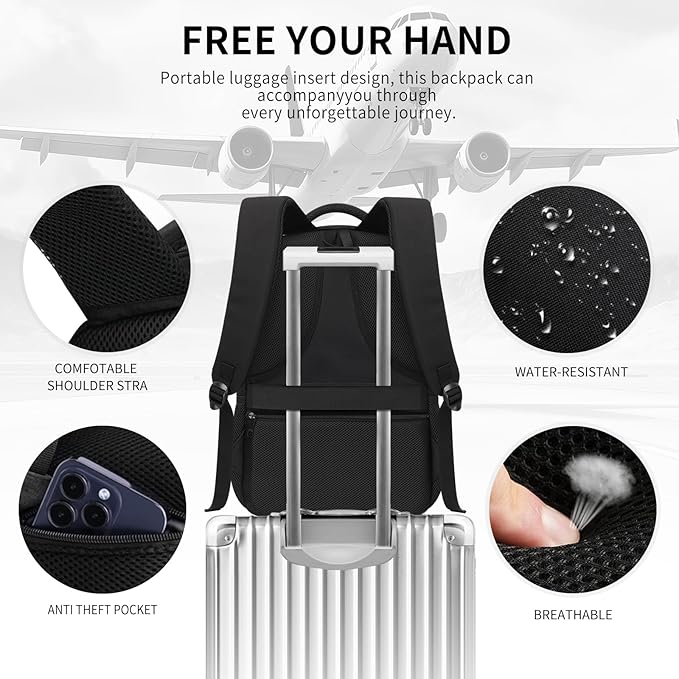 Black Backpack for Men Women, Backpack for School, School Backpacks for Boys Girls Teens, 17.3 inch Laptop Back Pack with USB Charging Port, Large College Book Bag, Business Work Travel Bookbag