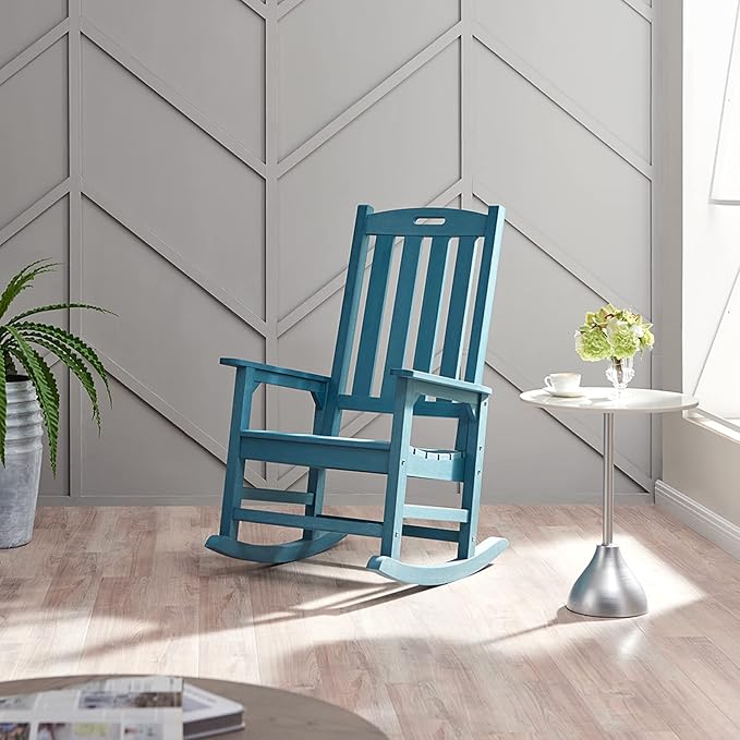 Psilvam Oversized Outdoor Rocking Chair Set of 2, Porch Rocker with 21" Wide Seat and 32" Tall Backrest, Pre-Assembled with Most Components for Effortless Installation (Blue)