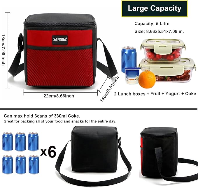 6 Can/5L Lunch Bag for Women Men Portable Lunch Box Small Cooler Bag Soft Collapsible Reusable Insulated Lunch Tote for Everyday Work Travel (Green)