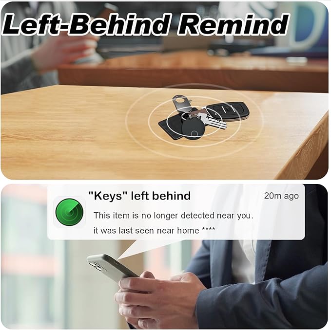 Key Finders, Luggage Tracker Tag Works with Find My (iOS only), Item Locator for Keys, Wallet, Suitcase,Bicycle and More, Replaceable Battery, IP67 Waterproof, Black, 1 PACK