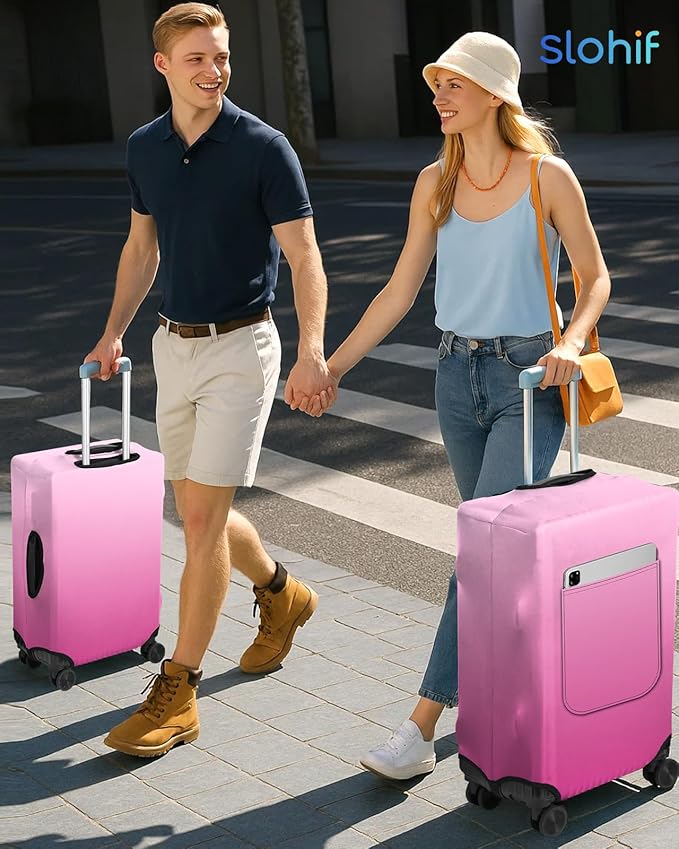 Slohif Luggage Cover for Suitcase Tsa Approved Protector - Luggage Sleeve Large Suit Case Cover Travel Stretch Baggage Case Protective Washable Fit 21-23 Inch Rose Gradient S