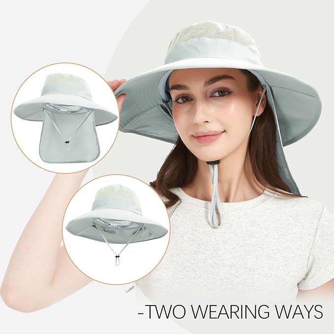 Fishing Hat Breathable Wide Brim Sun Hats with Neck Flap Bucket Hat Outdoor Safari Hat for Men Women UPF 50+ Sun Protection