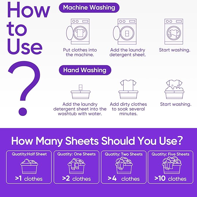 Eco-friendly Laundry Detergent Sheets - 120 Loads, Plastic-Free Washer Strips, Lavender Liquidless Laundry Sheets