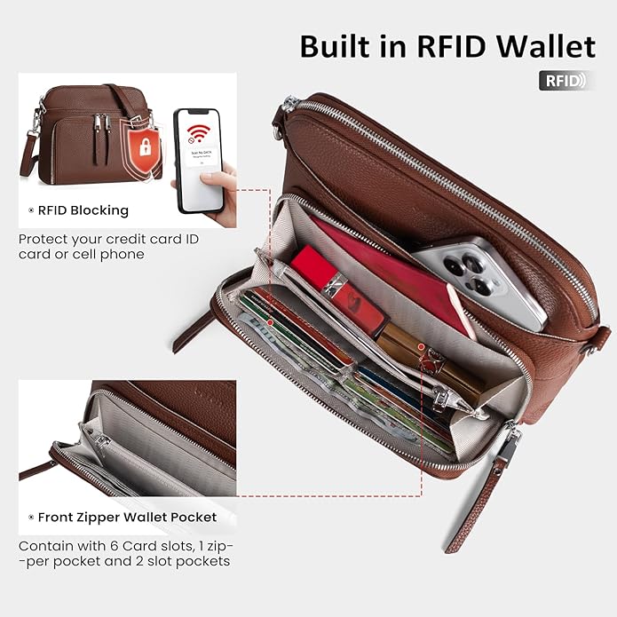 befen Genuine Leather Crossbody Purses for Women, Women's Small Crossbody Shoulder Bag with Built in RFID Wallet