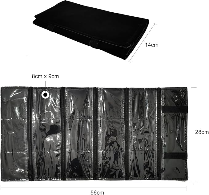 Travel Jewelry Roll Bag Portable Organizer Pouch With Grids&PVC Cover Storage Bags for Necklace, Bracelet, Bracelet,Ring, Badge, Pendant