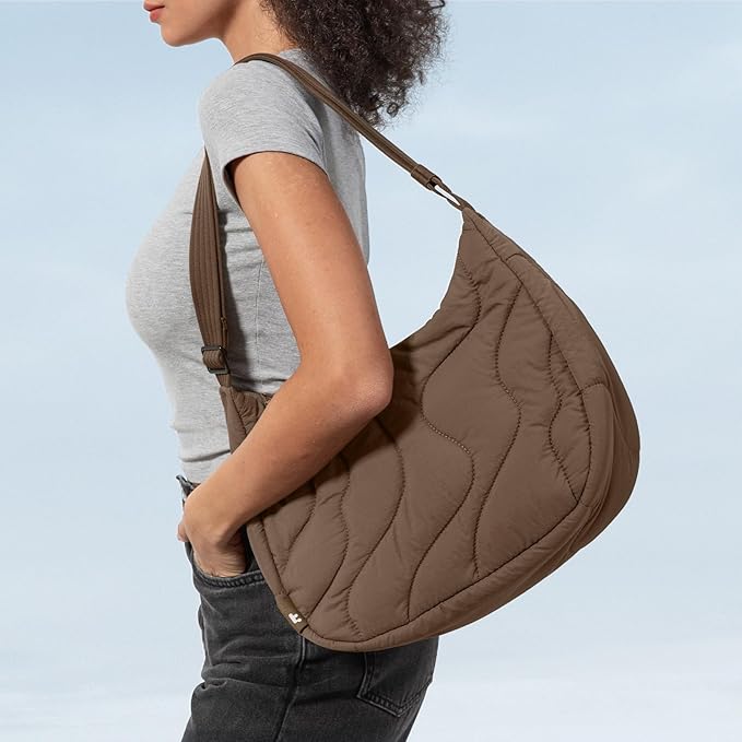 tomtoc 9L Puffer Sling Crossbody Bag for Women Trendy, Nylon Quilted Crescent Shoulder Bag Purses for 11-inch iPad Air/Pro & Daily Essentials, Puffy Travel Hobo Handbag with Organized Inner Pockets