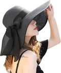 DRESHOW Beach Hats for Women Big Straw Wide Brim Summer Hat Floppy Foldable Roll up Cap Sun Hat UPF 50+