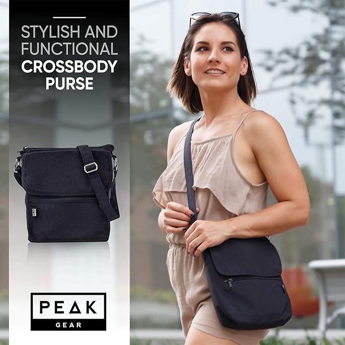 Peak Gear Crossbody Travel Purse with RFID Blocking Pocket and Lifetime Recovery Service. Nylon Shoulder Bag