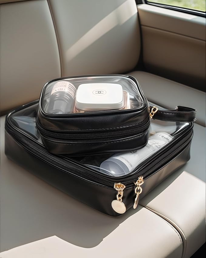 KOTORA TSA Approved Toiletry Bag with Mini Clear Makeup Bag PVC Cosmetic Bags for Women and Men, Carry on Airport Airline Compliant Bag Car Accessories for Women Men(B-Clear Black)