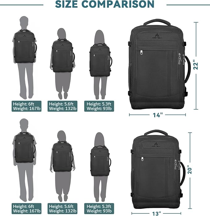 Travel Backpack, 50L Expandable Extra Large Laptop Backpack, Carry On Backpack Water Resistant Business Suitcase Daypack Bag Fits 17 Inch Laptops, Travel Gifts for Men Women, Black