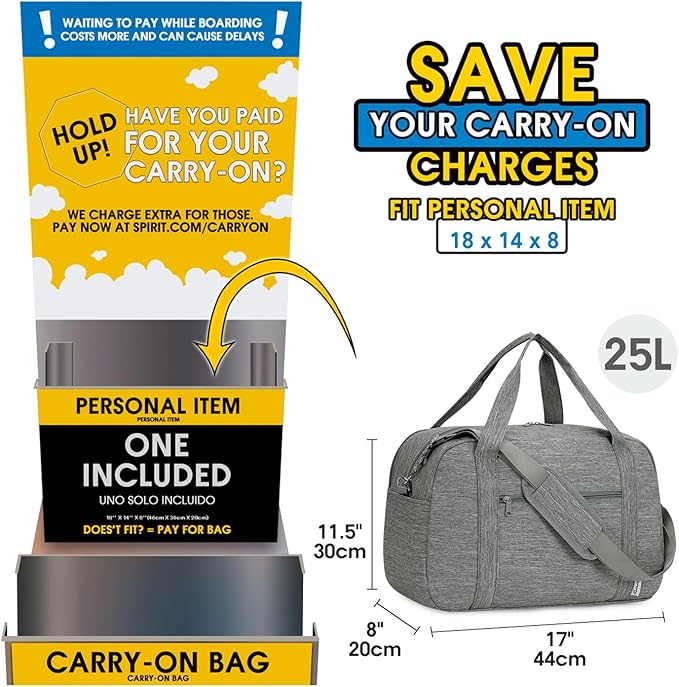 Narwey 18" Carry on Bag with Laptop Compartment 14 Inch Travel Duffel Bag for Spirit Airlines Personal Item Bag Overnight Weekender Bags with Wet Pocket for Women and Men (Grey)