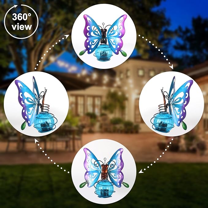 2 Pack Butterfly Solar Outdoor Hanging Lantern Creative Small Sculpture Lights Durable Waterproof Lamp Suitable for Festivals Garden Decor Birthday Gifts for Grandma Mom Women Girl
