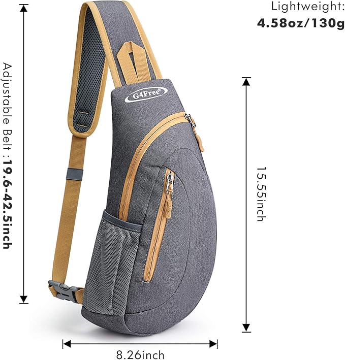 G4Free Sling Bag for Men Women, Small Crossbody Backpack Lightweight Chest Shoulder Bags for Travel, Outdoor and Sports (Grey Yellow)