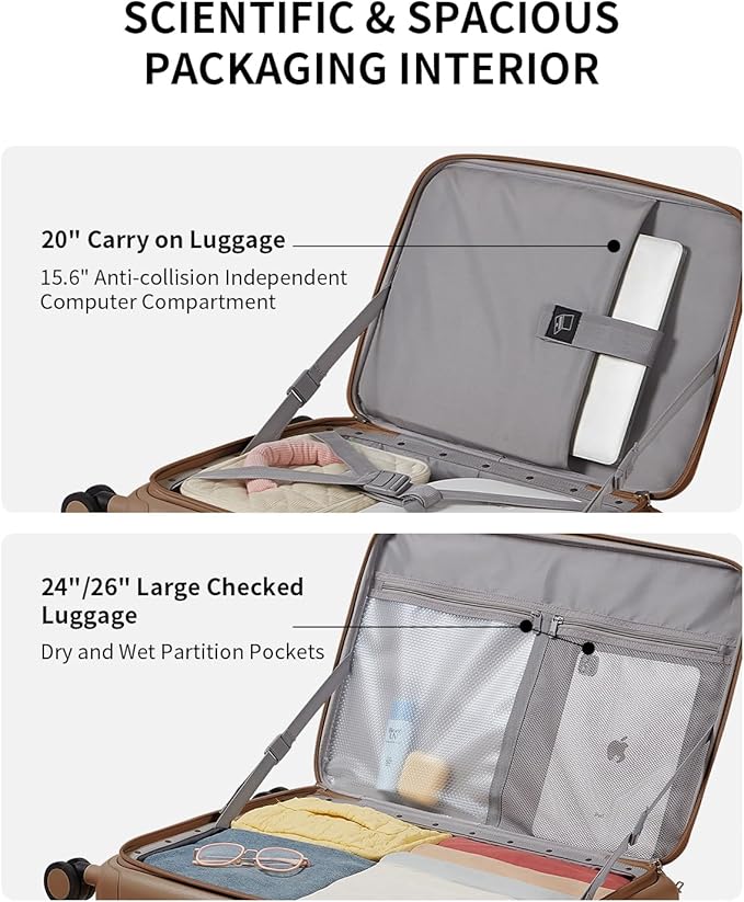 aji Expandable Top Opening 26 Inch Checked Luggage with Spinner Wheels, Large Suitcase with TSA Lock, Hard Shell Travel luggage Suitcases for Men Women, for 20+Days Travel, Chocolate Brown