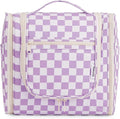 Narwey Checked Hanging Travel Toiletry Bag for Women, Travel Bag for Toiletries, Makeup Bag Organizer Cosmetic Bags Make Up Bags for Women (Purple Checkerboard)