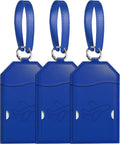 Mayski Luggage Tags for Suitcases 3 Pack Suitcase Bag Tags, TSA Approved, Metal Buckle, Bag Tags with Name ID Card Travel Essentials, Blue Airplane