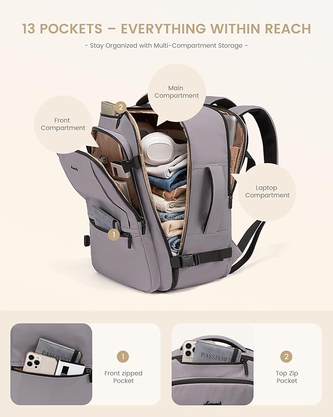 LOVEVOOK Travel Backpack for Women & Men, 60L Large Carry On Backpack Airline Approved, TSA Personal Item Weekender Bag, Water Resistant Laptop Backpacks with 3 Packing Cubes for Travel Essentials