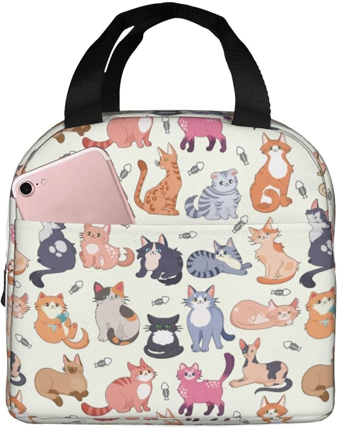 Cute Cat Lunch Box Kitten Lunch Bag Insulated Reusable Lunch Tote Bag Cooler Tote Bag for Men Women