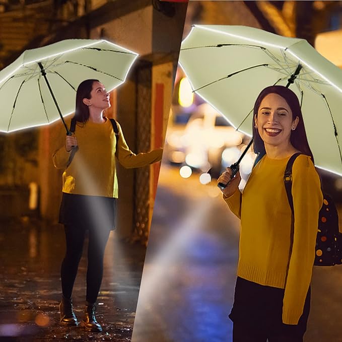Lejorain Inside Out Umbrella Folding - Inverted LED Umbrellas Automatic Open and Close - Women Rain Umbrella Reverse Folding