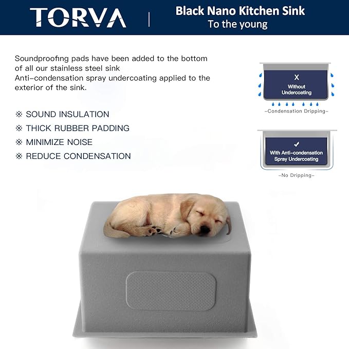 TORVA 18 x 18 Inch Gloss Black Drop-in Topmount Kitchen Sink - 16 Gauge Stainless Steel, PVD Coated Gunmetal Finish, NanoTek Single Bowl 9-Inch Deep Bar/Prep Basin, Dark Gray