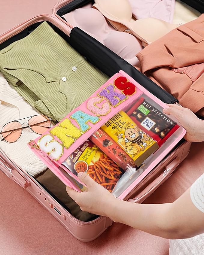 Snack Bag Clear Makeup Bag, Chenille Letter Clear Zipper Pouch Nylon Cosmetic Pouch Organizer Sunscreen Toiletry Bag Waterproof Summer Beach Organizer Travel Gifts for Women Girls