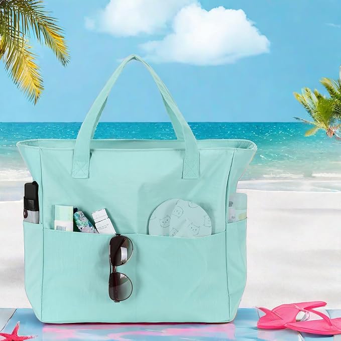 LEDAOU Beach Bag Waterproof Sandproof Women Tote Bag Pool Bag with Zipper for Gym Grocery Travel with Wet Pocket