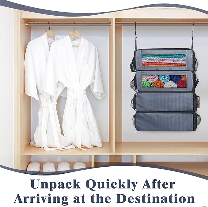 Hanging Travel Organizer, Carry-On Luggage Suitcase Organizer, Portable Travel Shelves Packing Cube for Cruise, Gray