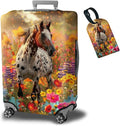 Luggage Cover + Tag, Spotted Horse Garden Travel Suitcase Protector for 24 inch Luggage (M) with Concealed Zipper, Washable Elastic Cloth, Dustproof, Anti-Scratch