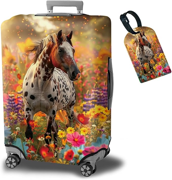 Luggage Cover Suitcase Protector + Tag, Spotted Horse Garden Travel Suitcase Cover for 30 inch Luggage (XL) with Concealed Zipper Washable Elastic Cloth Dustproof Anti-Scratch