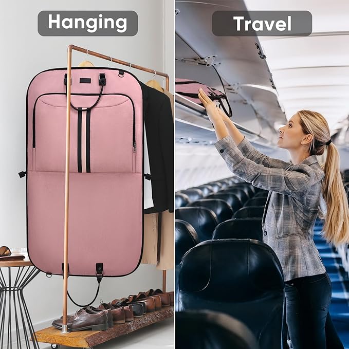 BALEINE Foldable Garment Bags For Travel, 42'' Premium Suit Bags For Men Travel, Carry On Garment Bags for Hanging Clothes (Pink)